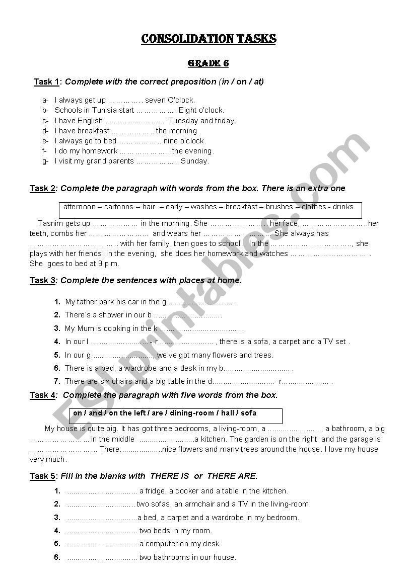 Consolidation Tasks 6th form  worksheet