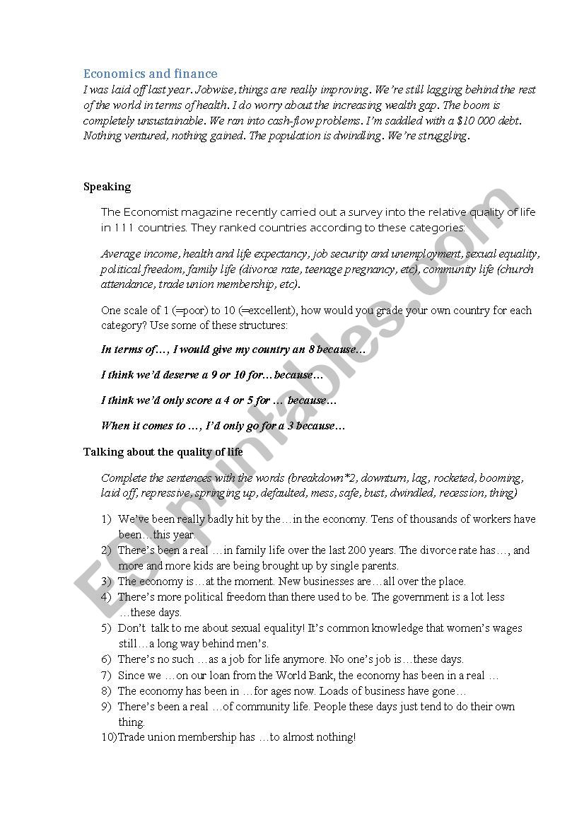 Economic and finance worksheet