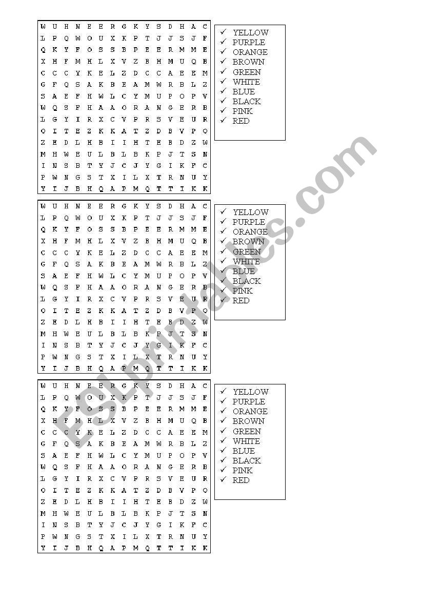 Colour wordsearch worksheet