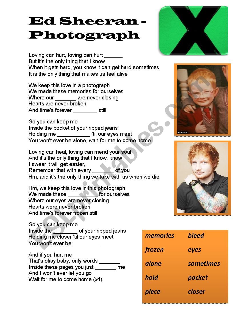 Ed Sheeran - Photograph worksheet