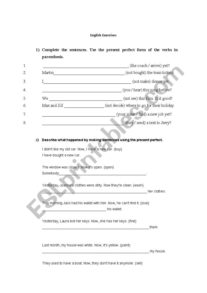 PRESENT PERFECT worksheet