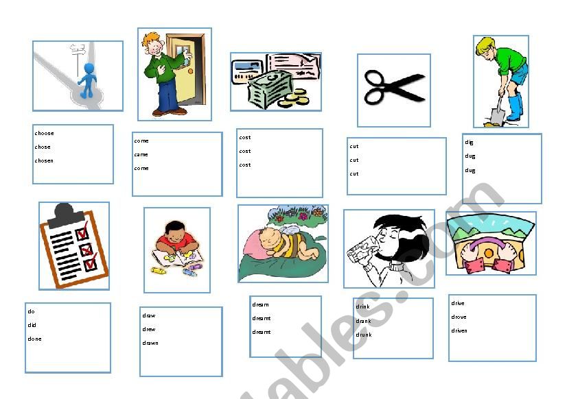 Irregular verbs - 11-20 - ESL with clipart