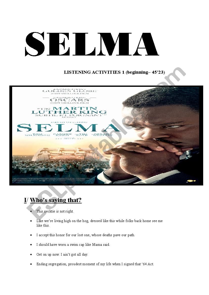 SELMA movie Listening Activities 1 (14 pages keys included)