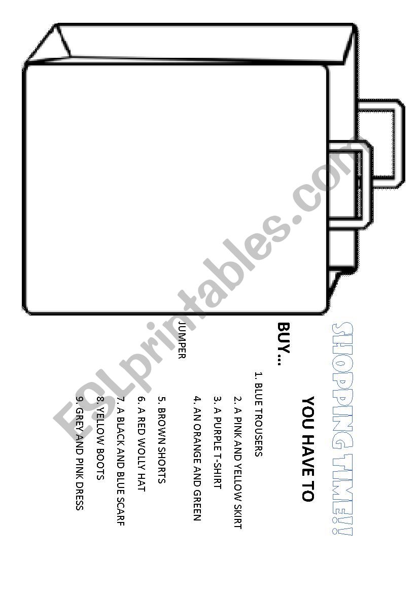 shopping list worksheet