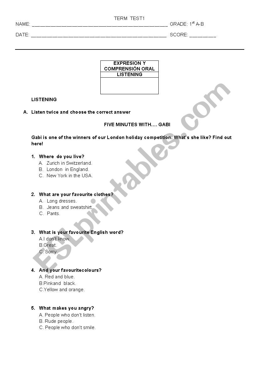 Term Test I worksheet