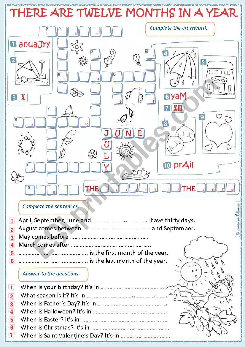 ** Months of the year** worksheet