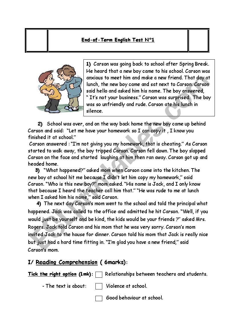 9th form full term test 1 worksheet