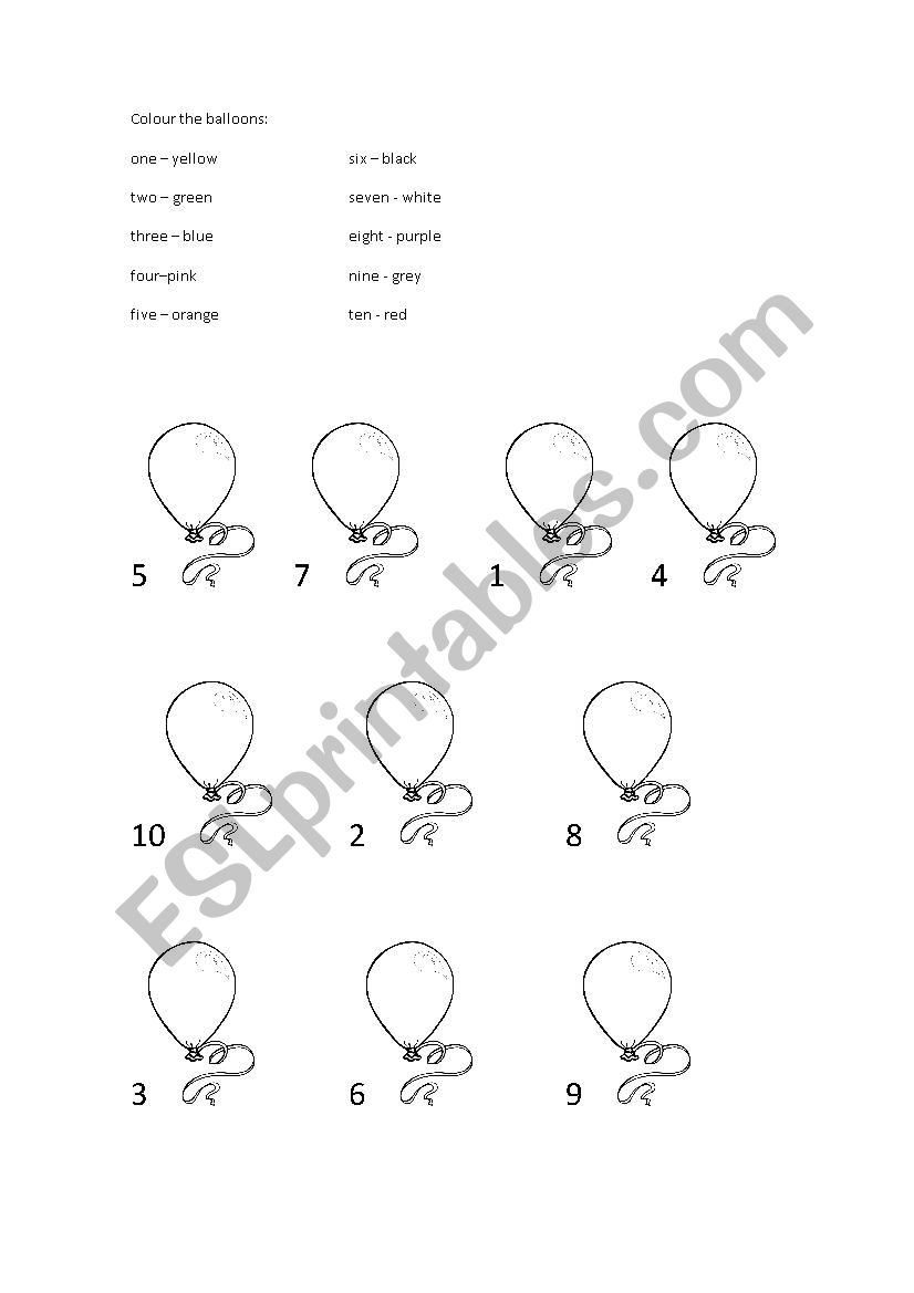 Colour the baloons worksheet