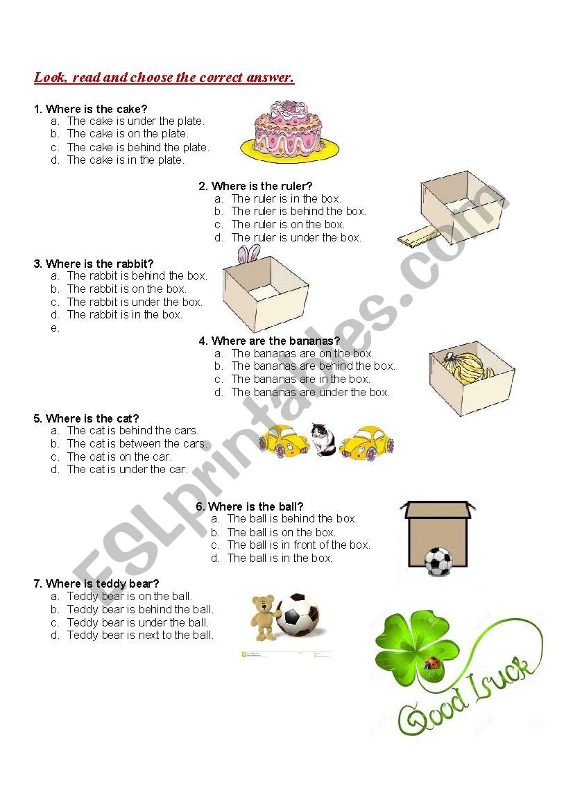 prepositions of place worksheet