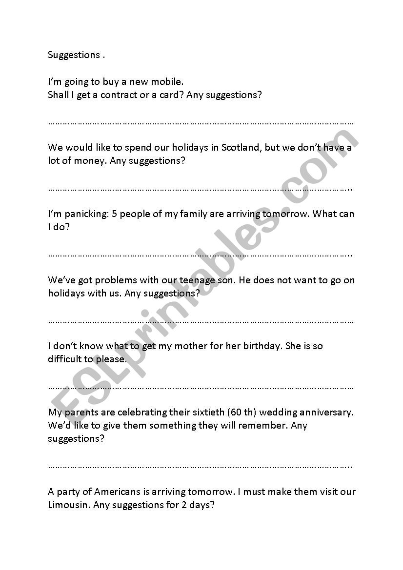 Suggestions worksheet