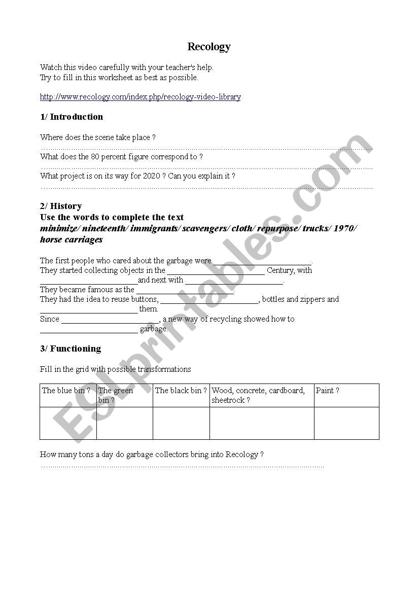 ecology in San Francisco worksheet