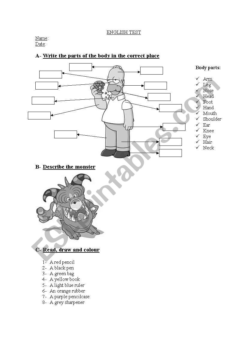 English Test worksheet