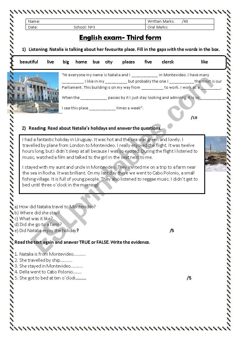 places worksheet