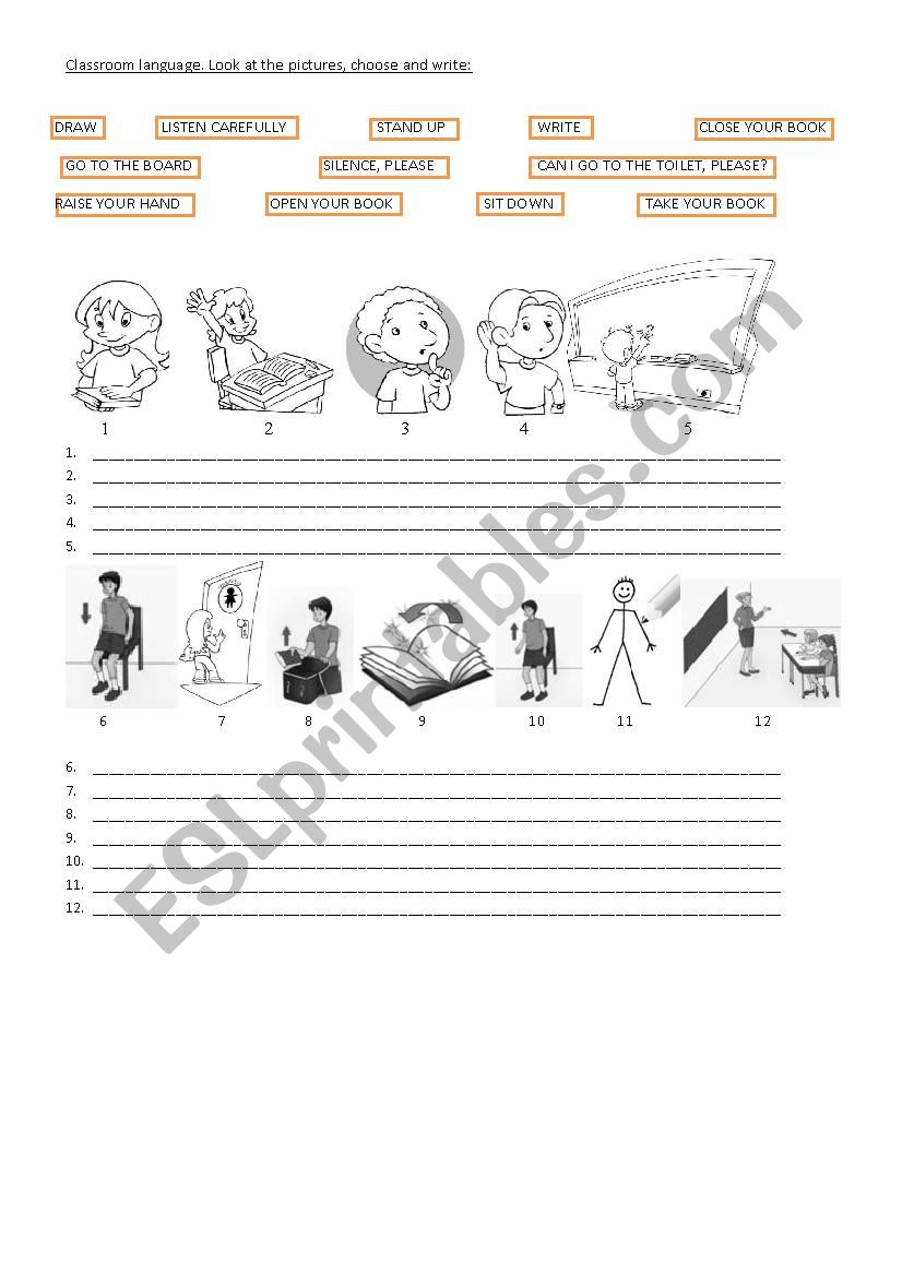 Classroom language worksheet