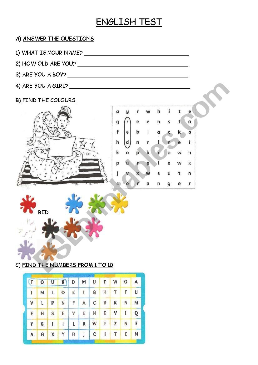 Test for 2nd grade worksheet