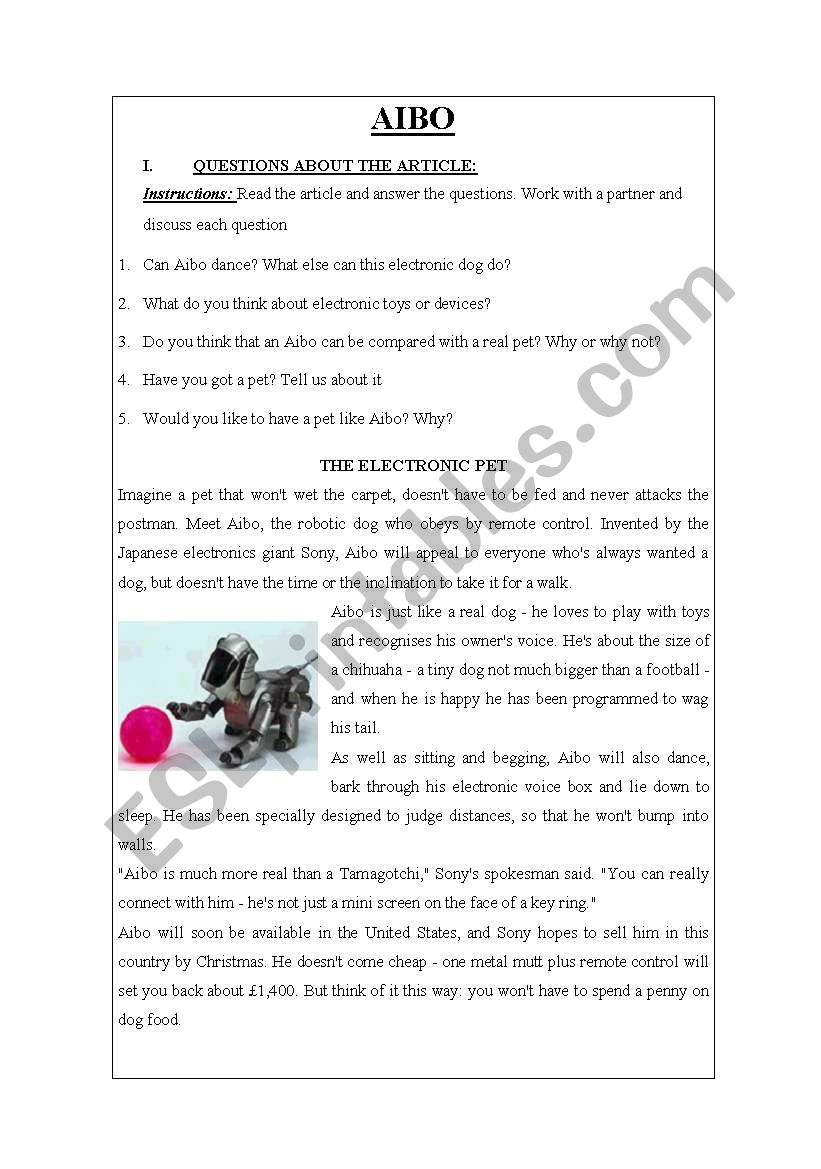ELECTRONIC PET worksheet