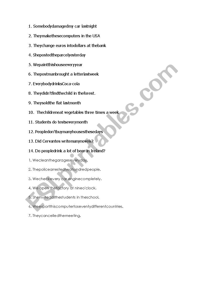 Passive exercises worksheet