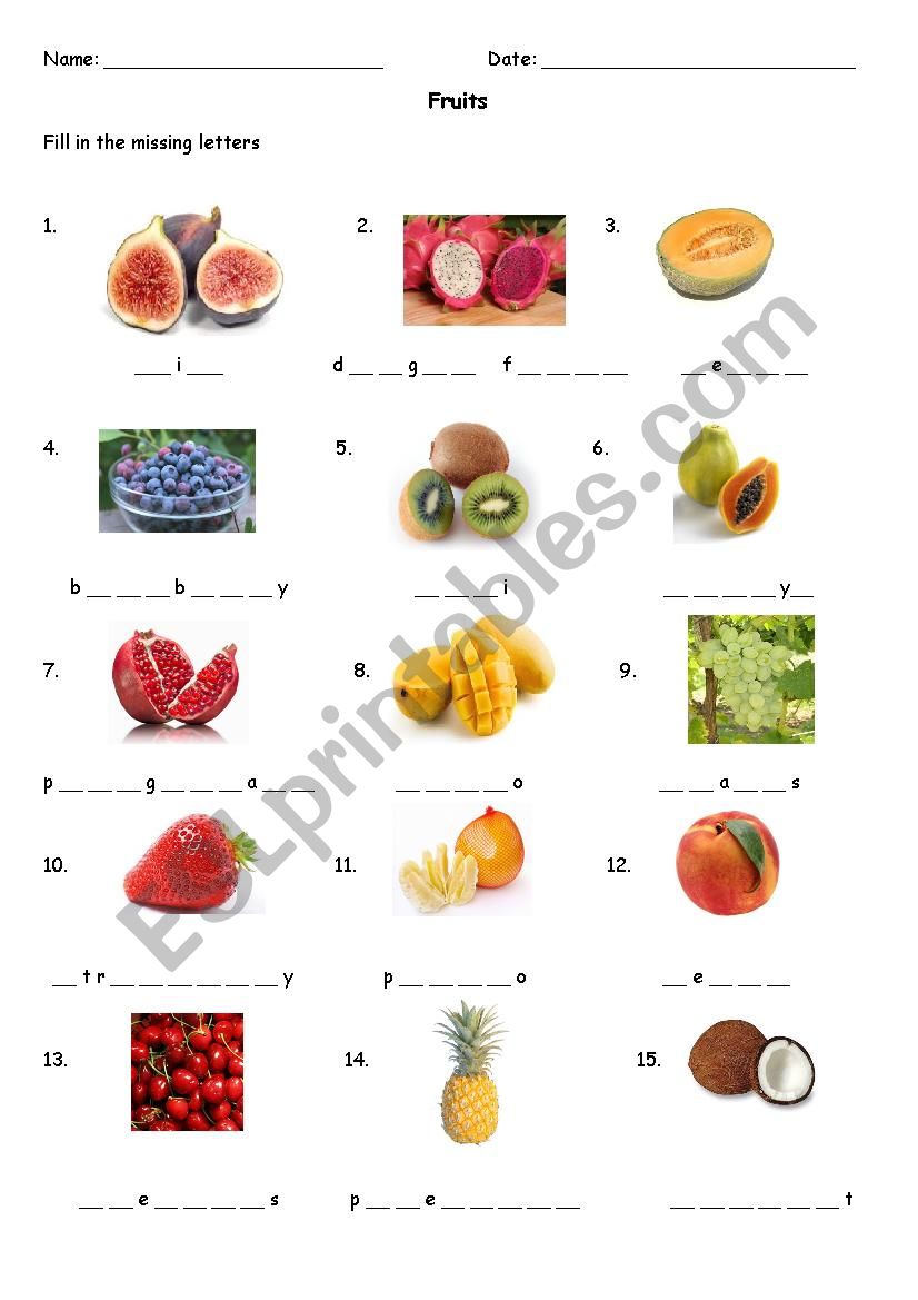 Fruits worksheet