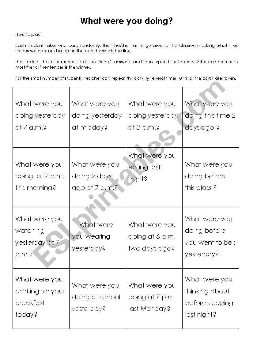 what were you doing? worksheet