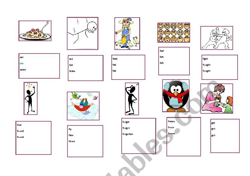 Irregular verbs - 21-30 - ESL with clipart