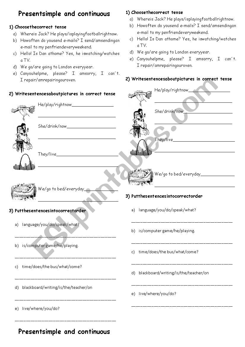 Present simple and continuous worksheet