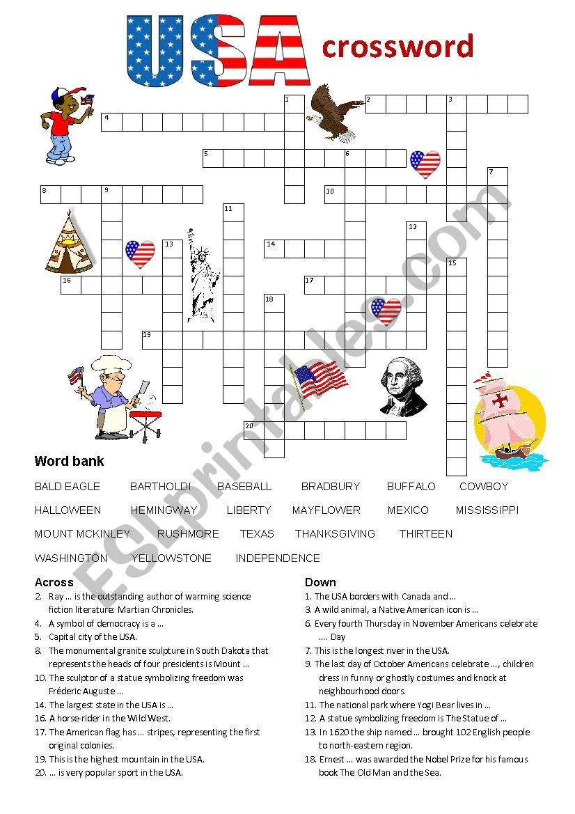 The USA Crossword worksheet