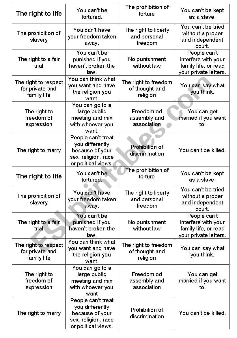 Human Rights worksheet