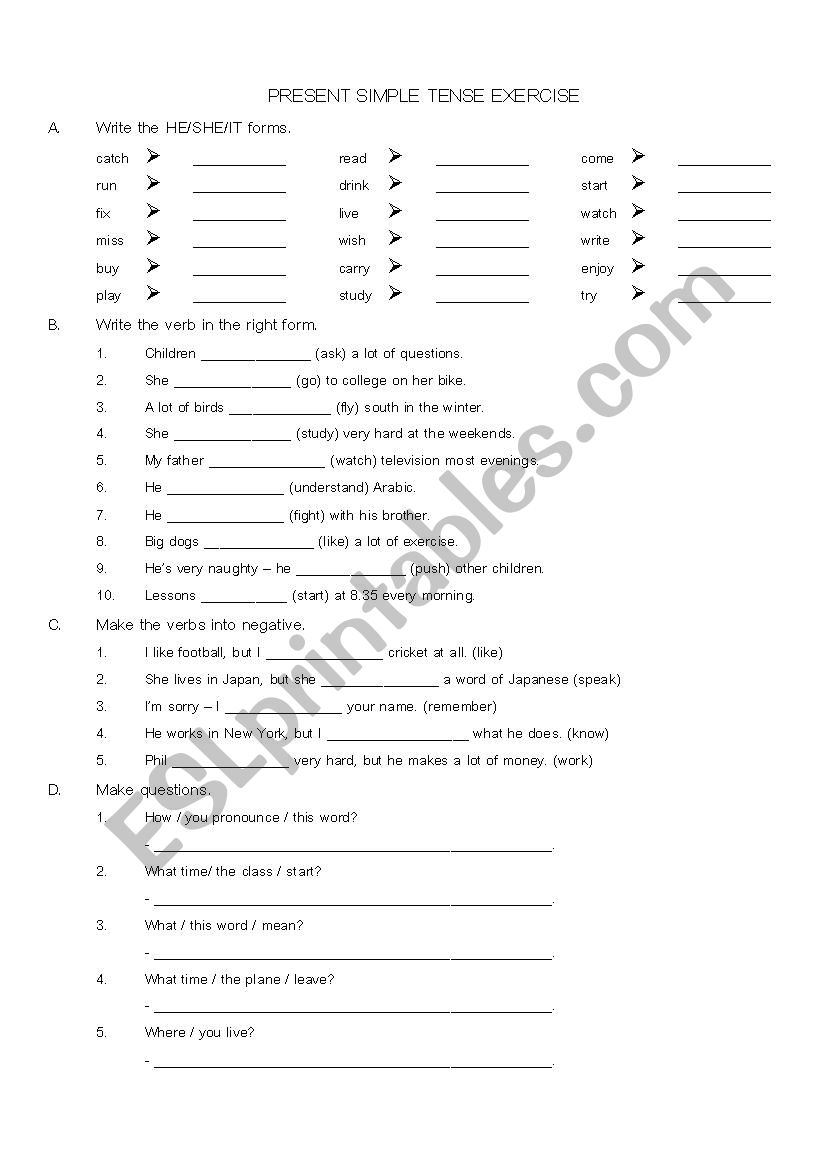 present simple worksheet