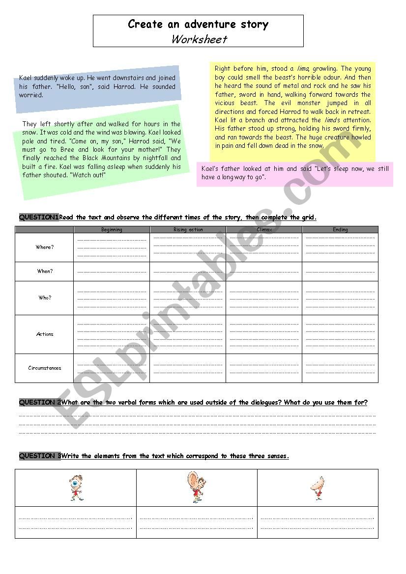 Create an adventure story worksheet