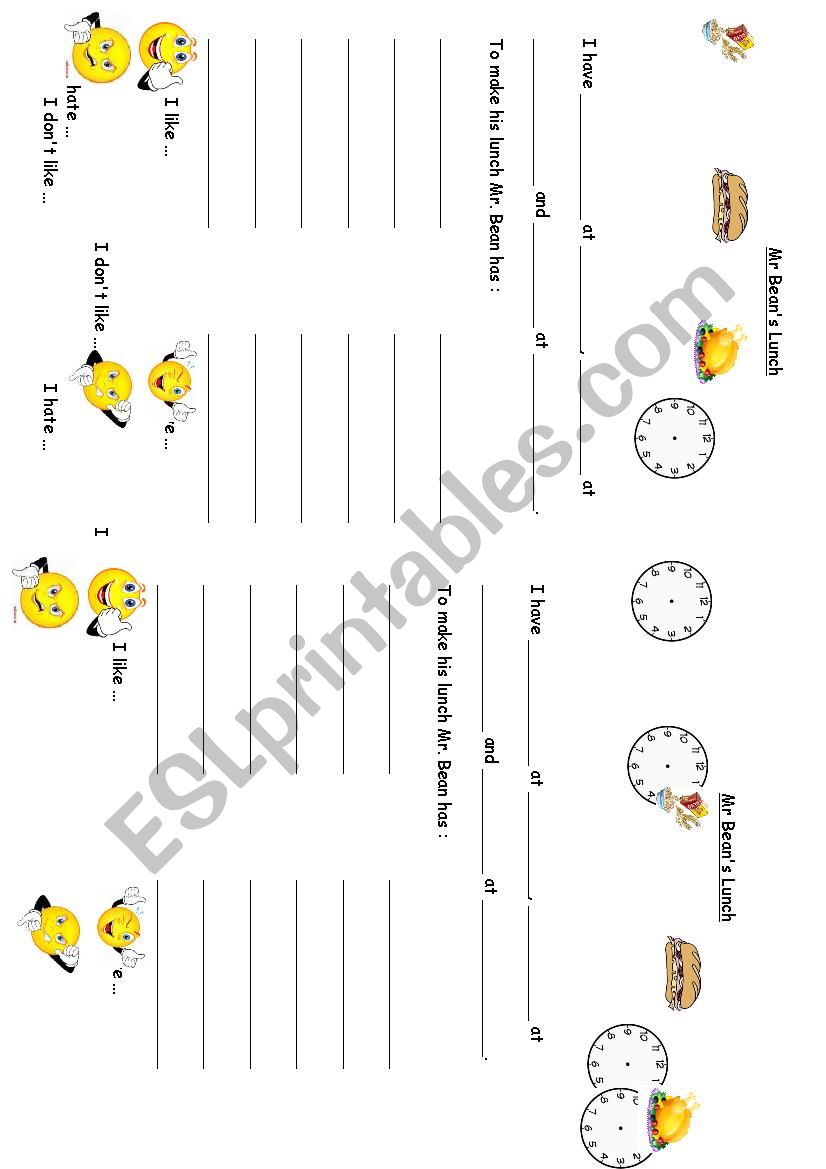 Mr Beans Lunch worksheet