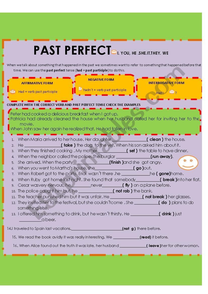 past perfect  worksheet