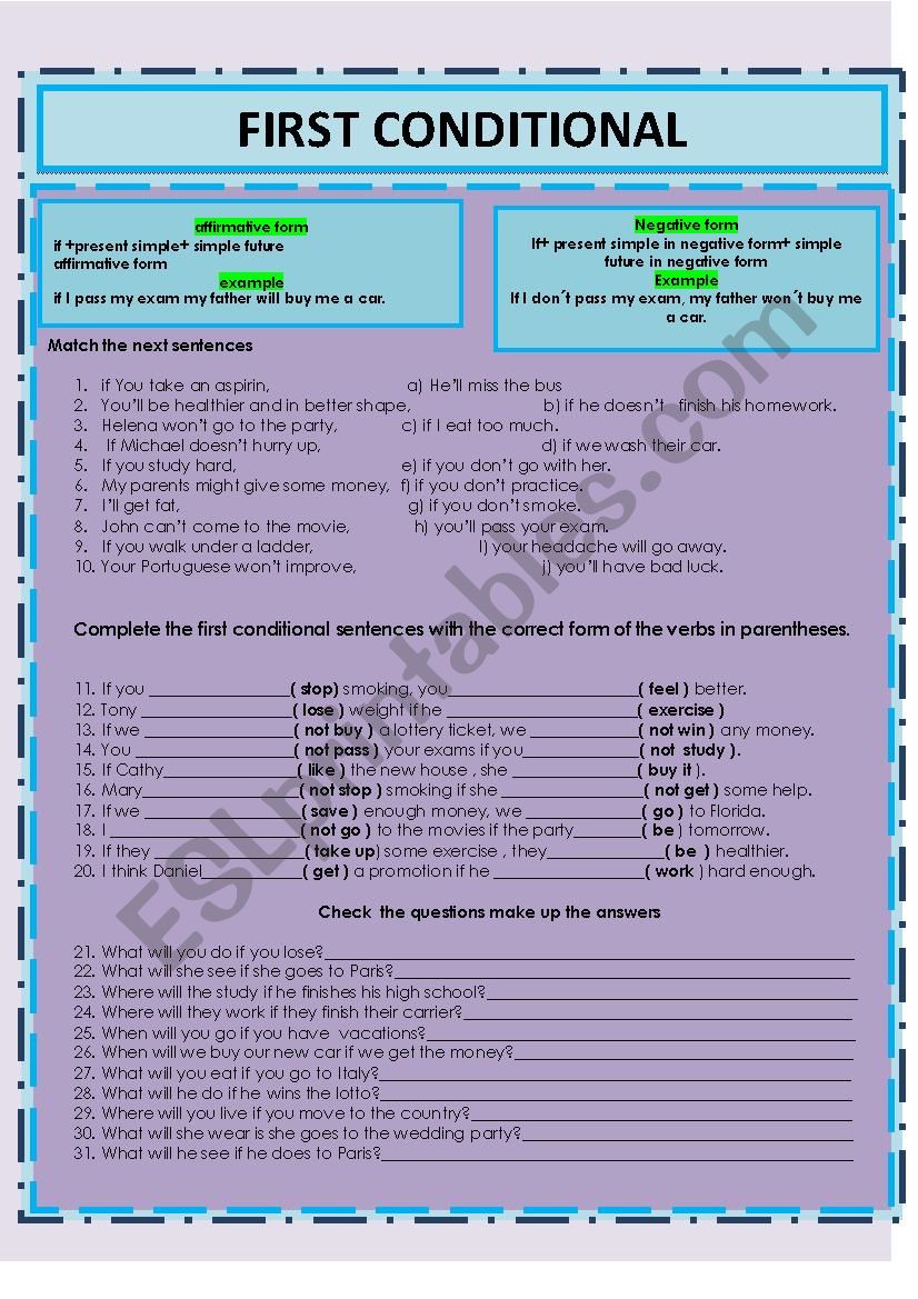 first conditional  worksheet