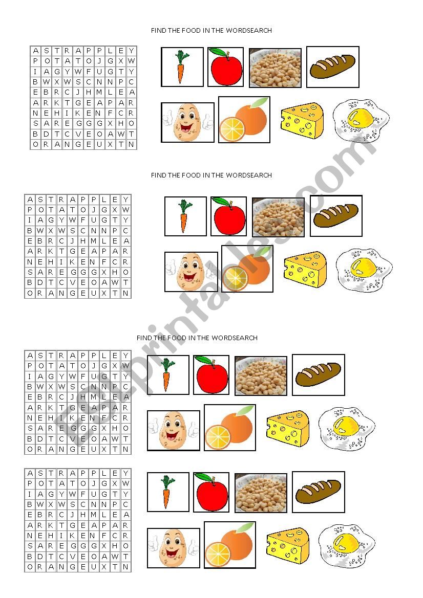 Food wordsearch worksheet