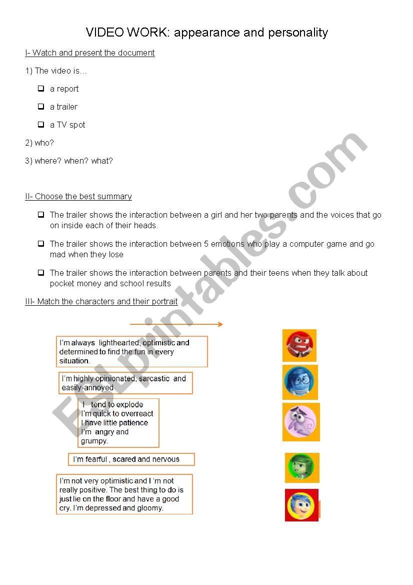 INSIDE OUT worksheet