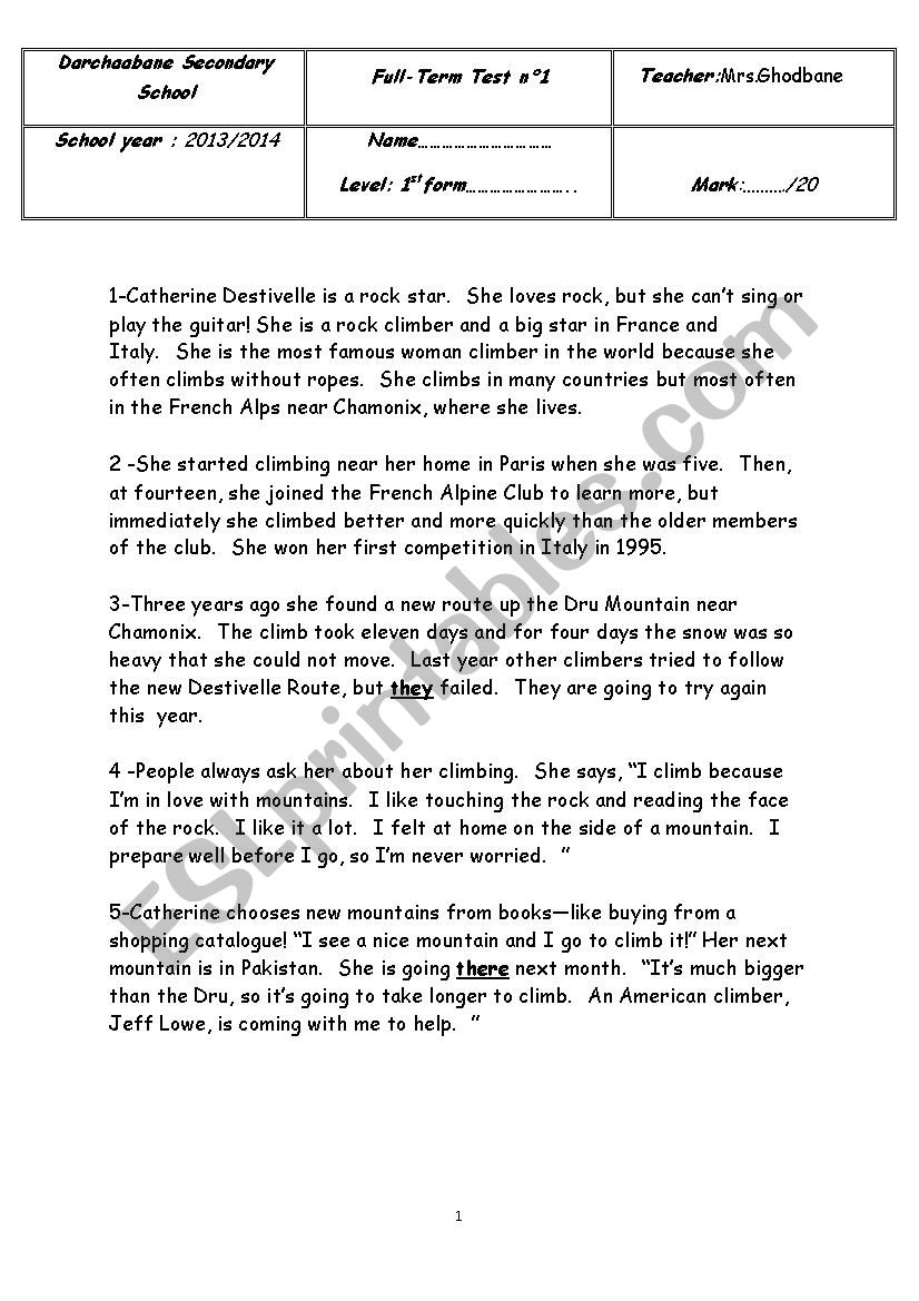  first full term test for first formers