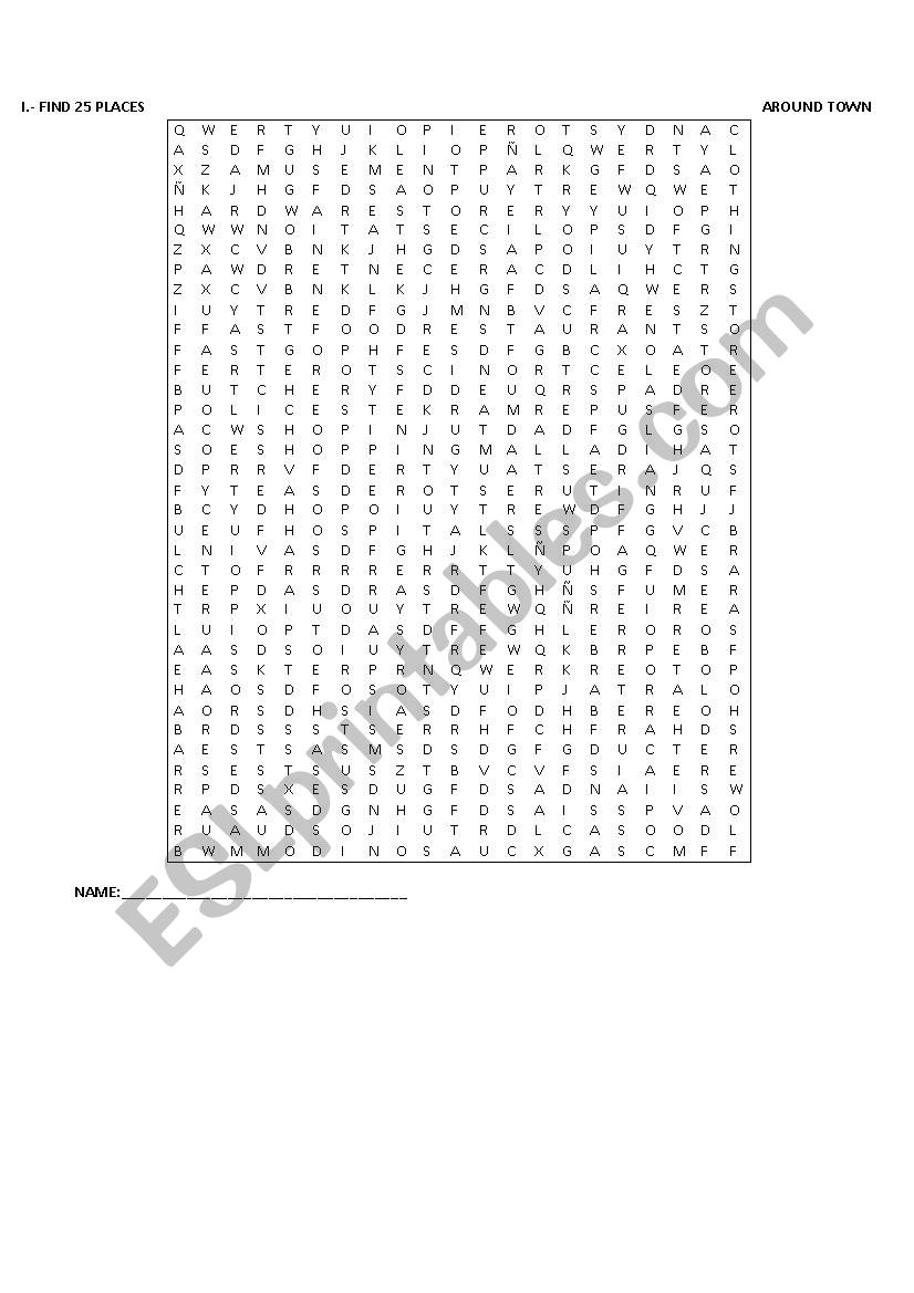 Places around town worksheet