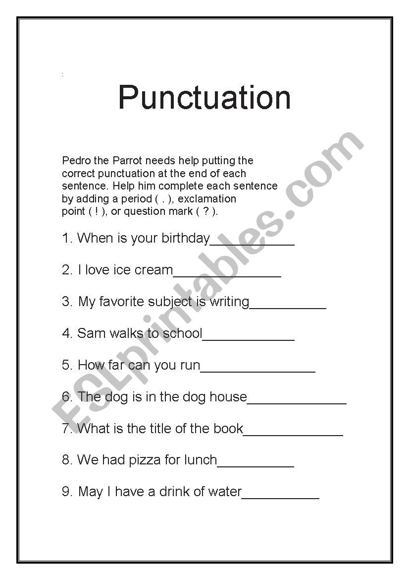 punctiation worksheet