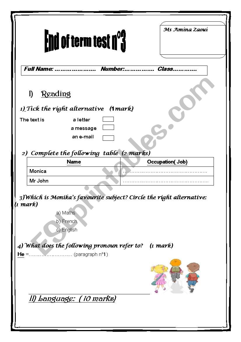 end term test N 3 worksheet