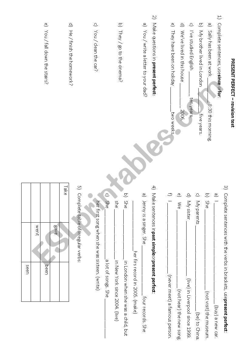 Present perfect - revision test