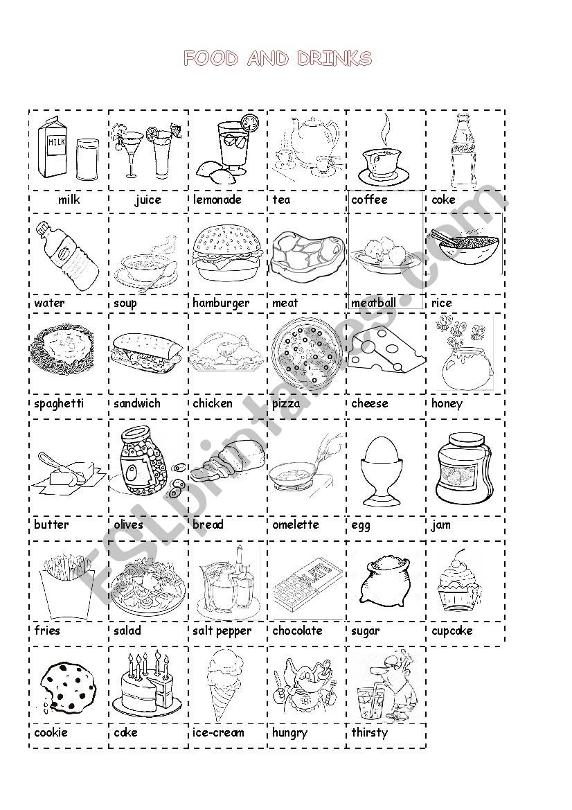 Food And Drinks Coloring Pictionary