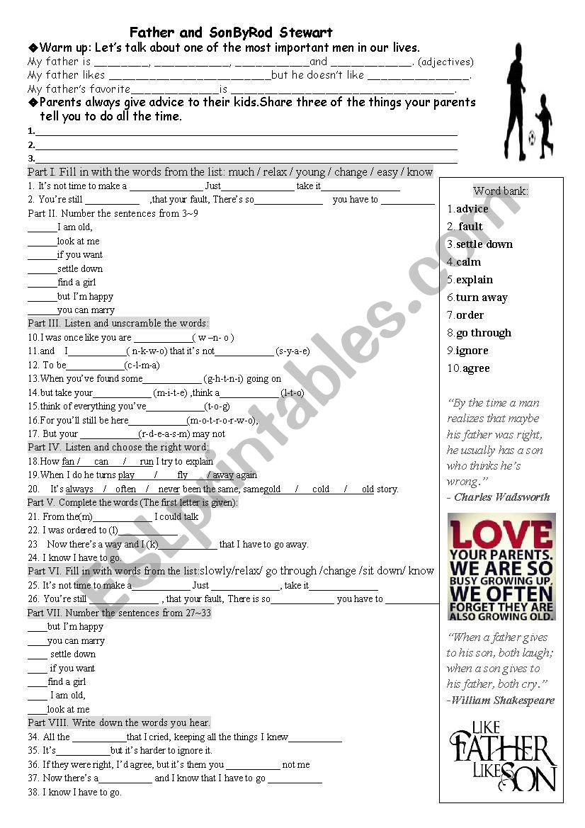 Song: Father and Son worksheet