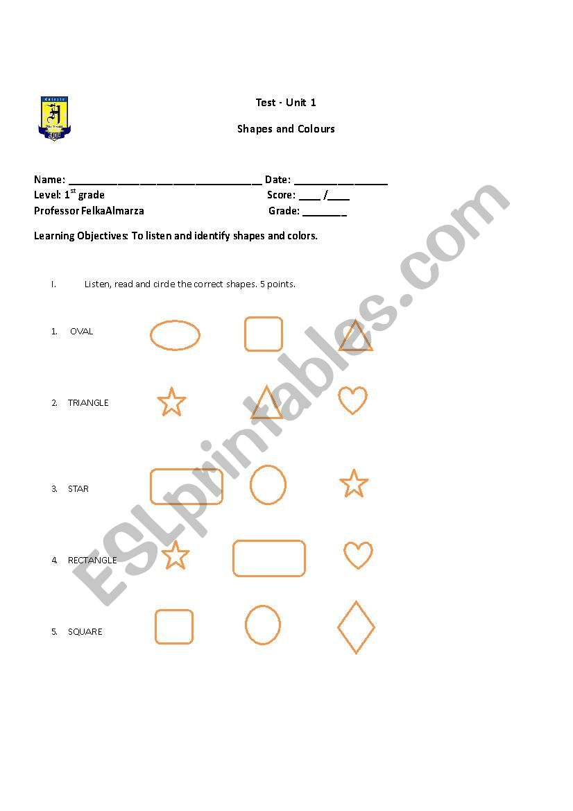 test shapes and colors worksheet