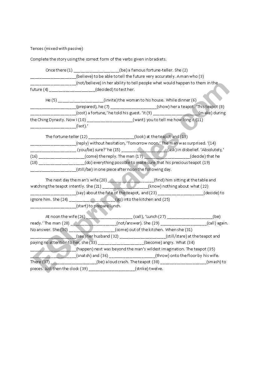 Tenses Worksheet worksheet