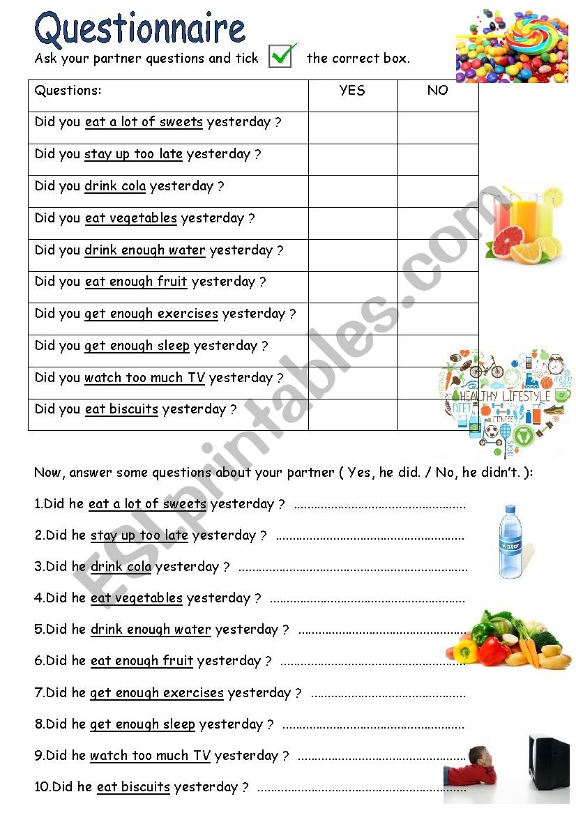 Questionnaire - healthy rules worksheet