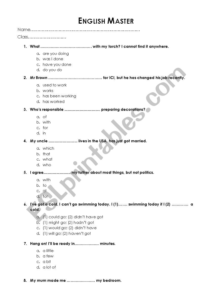 English Master - competition worksheet