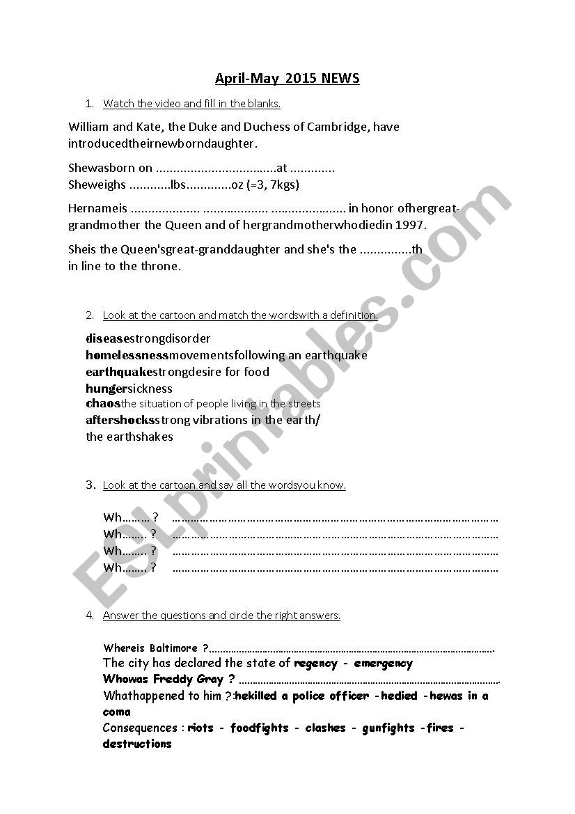 April May 2015 News worksheet