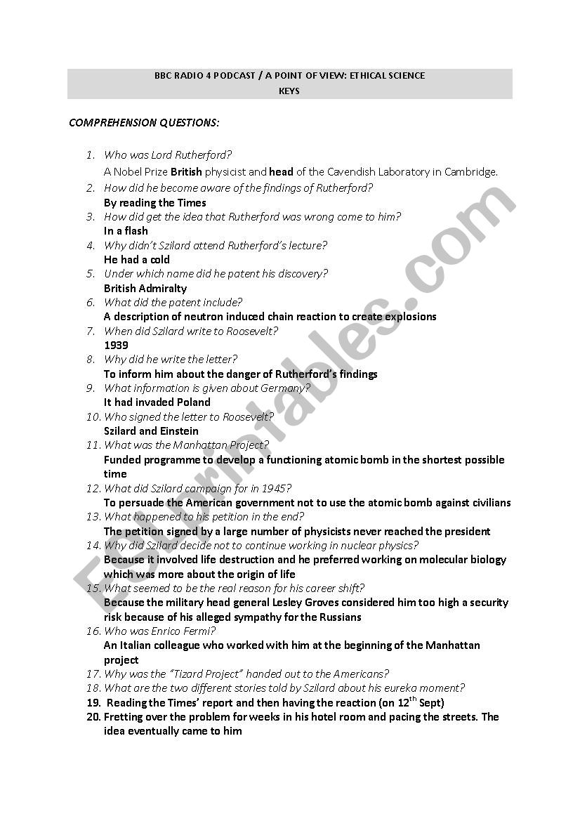 Ethical Science worksheet