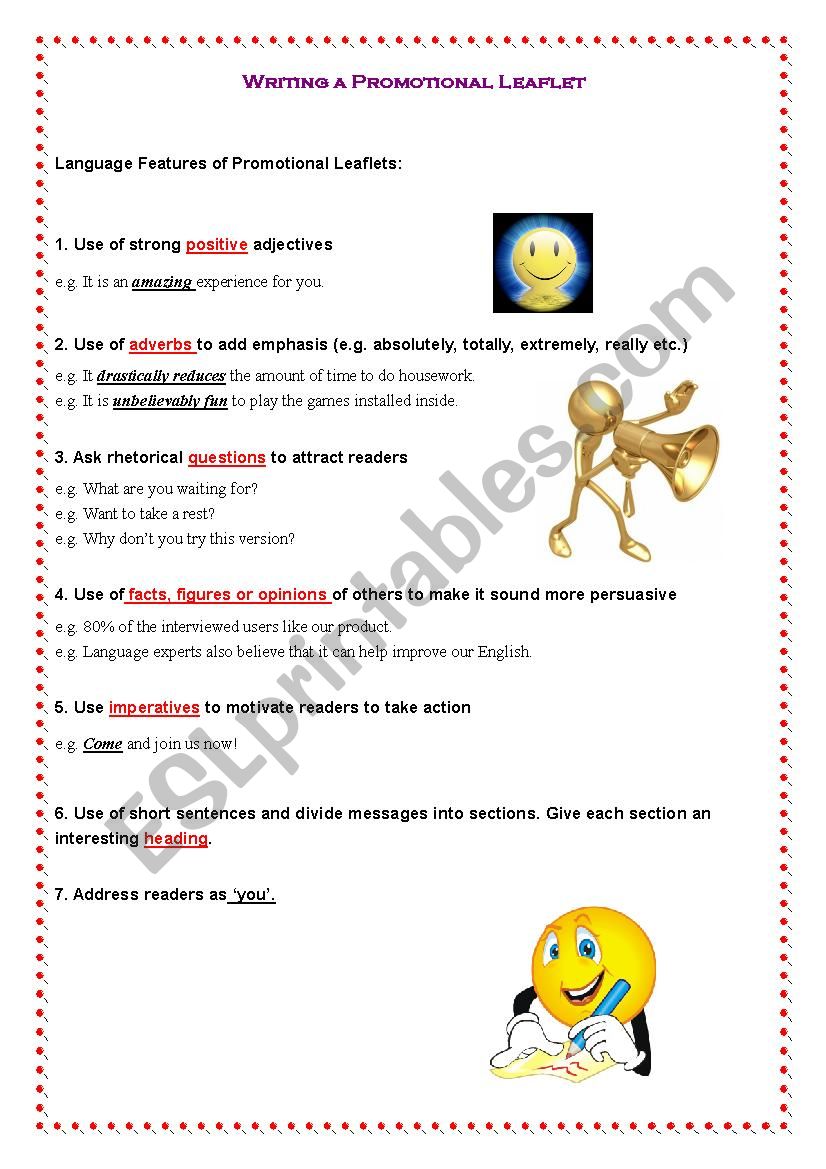 Writing a Promotional Leaflet worksheet