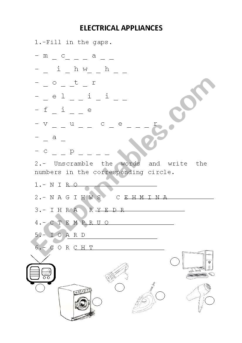 ELECTRICAL APPLIANCES worksheet