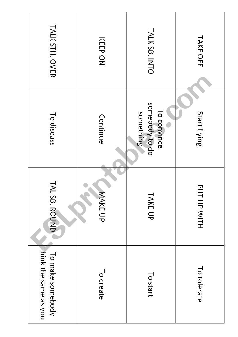 Memory game with phrasal verbs